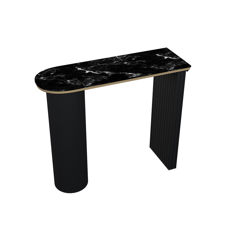 Industrial Bar Table Set 1/5 Pcs Stone Top Bar Table and Plastic Stools Black 47"L x 16"W Clearhalo 'Bar Furniture' 'furn' 'furn_home_bar_bar_sets' 'Furniture' 'Home Bars & Bar Sets' 'home_bar_bar_sets' 'Kitchen & Dining Furniture' 6826248