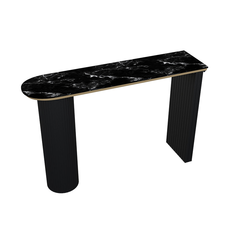 Industrial Bar Table Set 1/5 Pcs Stone Top Bar Table and Plastic Stools Black 63"L x 16"W Clearhalo 'Bar Furniture' 'furn' 'furn_home_bar_bar_sets' 'Furniture' 'Home Bars & Bar Sets' 'home_bar_bar_sets' 'Kitchen & Dining Furniture' 6826252