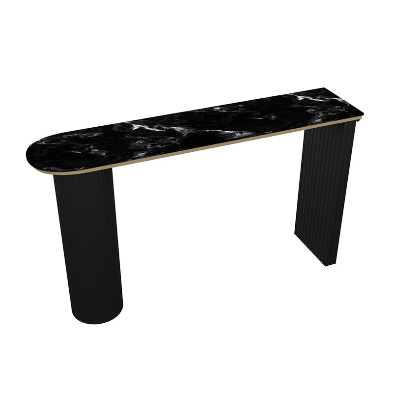 Industrial Bar Table Set 1/5 Pcs Stone Top Bar Table and Plastic Stools Black 71"L x 16"W Clearhalo 'Bar Furniture' 'furn' 'furn_home_bar_bar_sets' 'Furniture' 'Home Bars & Bar Sets' 'home_bar_bar_sets' 'Kitchen & Dining Furniture' 6826253