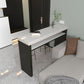 Industrial Counter Height Set 1/2/3 Pcs Stone and Leather Bar Table with Backless Stools