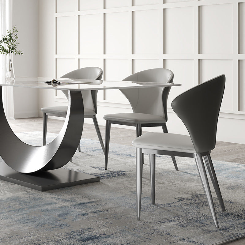 Cocina silla lateral contemporánea piernas gris silla de comedor de ala