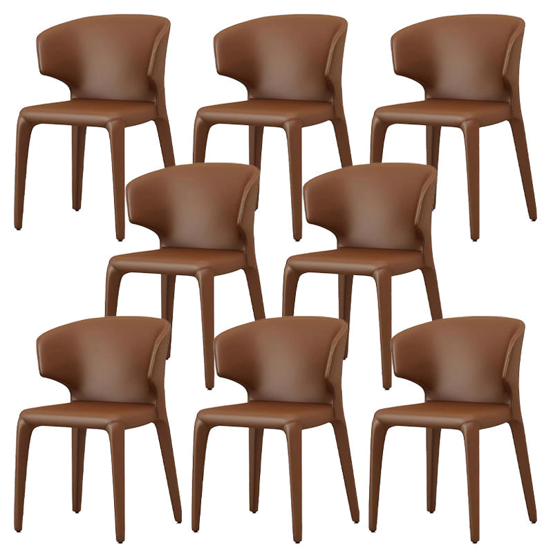 Kitchen Wingback Parsons Chair Faux Leather Dining Room Chair Brown 8 Piece Set Clearhalo 'Dining Chairs' 'Dining Tables & Seating' 'dining_chair' 'furn' 'furn_dining_chair' 'Furniture' 'Kitchen & Dining Furniture' 6826726