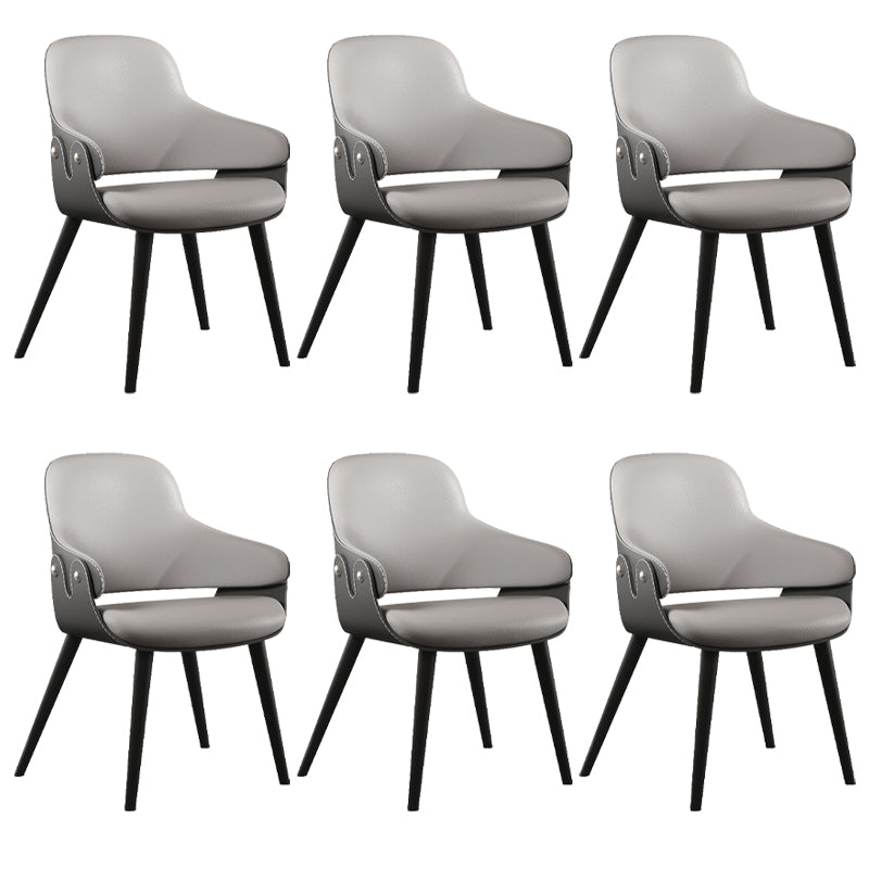 Home Faux Leather Dining Chairs Black Legs Dining Room Chair Grey 6 Piece Set Clearhalo 'Dining Chairs' 'Dining Tables & Seating' 'dining_chair' 'furn' 'furn_dining_chair' 'Furniture' 'Kitchen & Dining Furniture' 6826739