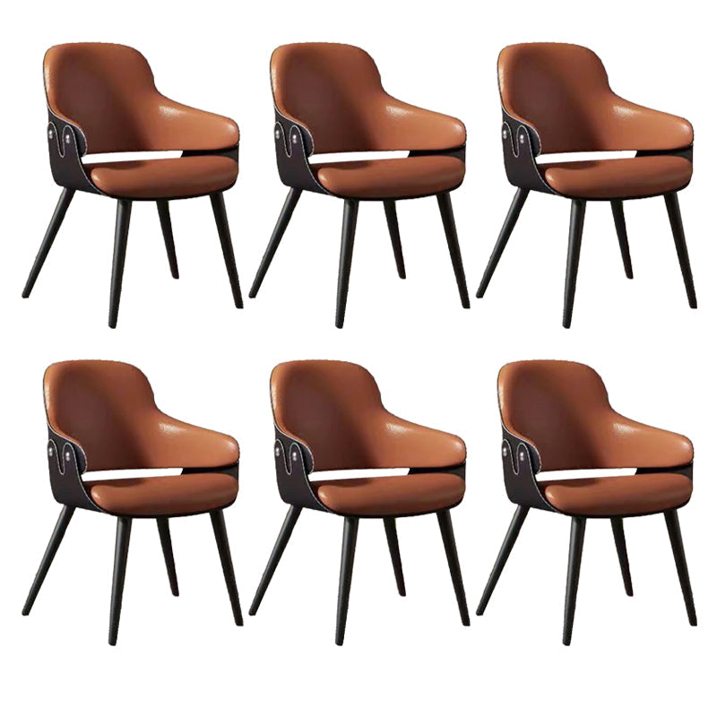 Home Faux Leather Dining Chairs Black Legs Dining Room Chair Orange 6 Piece Set Clearhalo 'Dining Chairs' 'Dining Tables & Seating' 'dining_chair' 'furn' 'furn_dining_chair' 'Furniture' 'Kitchen & Dining Furniture' 6826755