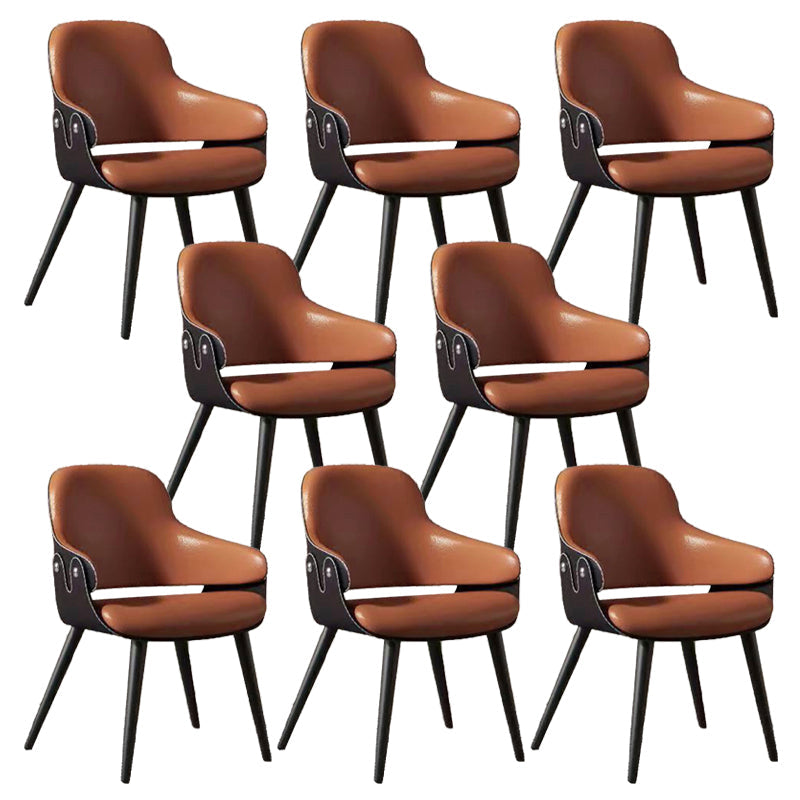 Home Faux Leather Dining Chairs Black Legs Dining Room Chair Orange 8 Piece Set Clearhalo 'Dining Chairs' 'Dining Tables & Seating' 'dining_chair' 'furn' 'furn_dining_chair' 'Furniture' 'Kitchen & Dining Furniture' 6826756