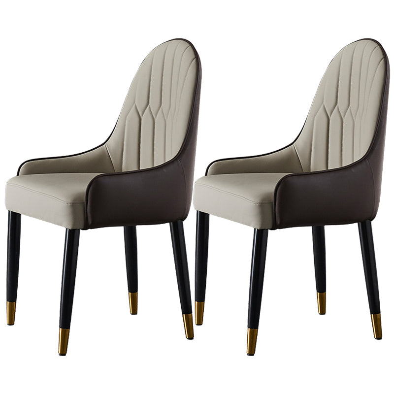 Faux Leather Dining Chairs Nordic Style Parsons Armless Chair Brown 2 Piece Set Clearhalo 'Dining Chairs' 'Dining Tables & Seating' 'dining_chair' 'furn' 'furn_dining_chair' 'Furniture' 'Kitchen & Dining Furniture' 6827052