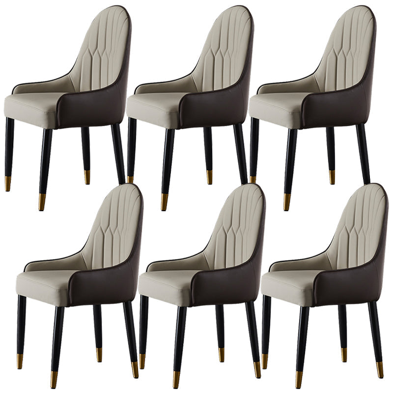 Faux Leather Dining Chairs Nordic Style Parsons Armless Chair Brown 6 Piece Set Clearhalo 'Dining Chairs' 'Dining Tables & Seating' 'dining_chair' 'furn' 'furn_dining_chair' 'Furniture' 'Kitchen & Dining Furniture' 6827054