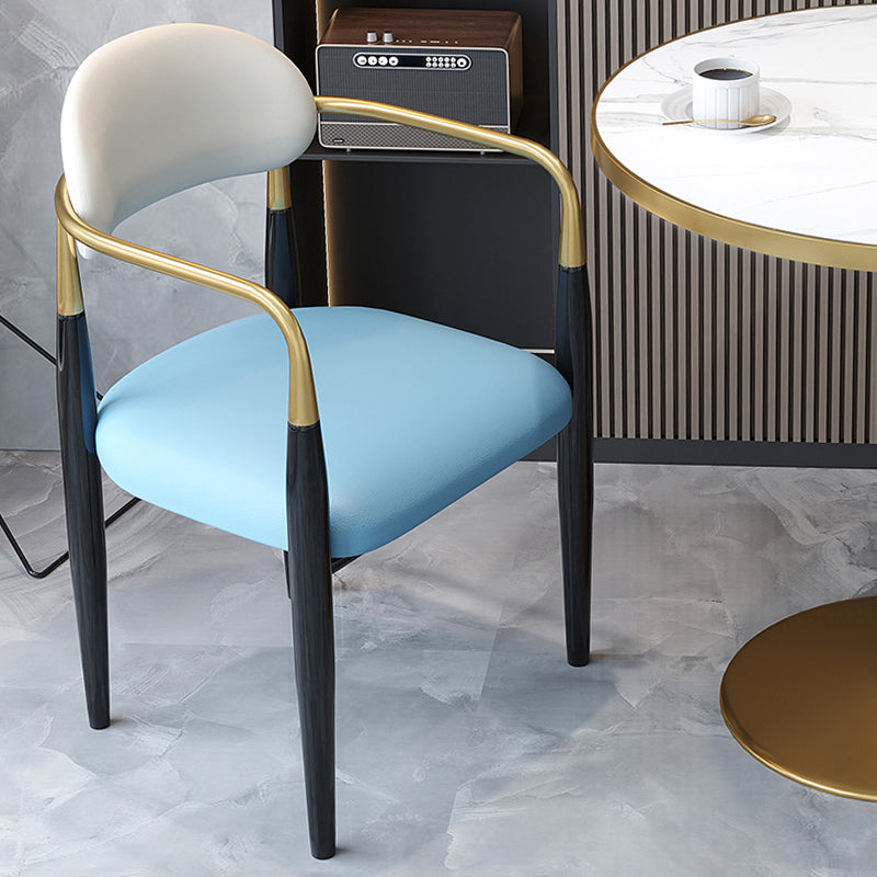 Contemporary Upholstered Arm Chair Home Metal Legs Dining Chair Blue-White 1 Piece Clearhalo 'Dining Chairs' 'Dining Tables & Seating' 'dining_chair' 'furn' 'furn_dining_chair' 'Furniture' 'Kitchen & Dining Furniture' 6827057