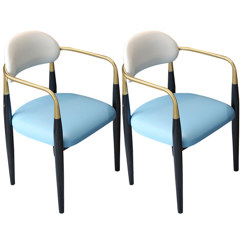 Contemporary Upholstered Arm Chair Home Metal Legs Dining Chair Blue-White 2 Piece Set Clearhalo 'Dining Chairs' 'Dining Tables & Seating' 'dining_chair' 'furn' 'furn_dining_chair' 'Furniture' 'Kitchen & Dining Furniture' 6827058