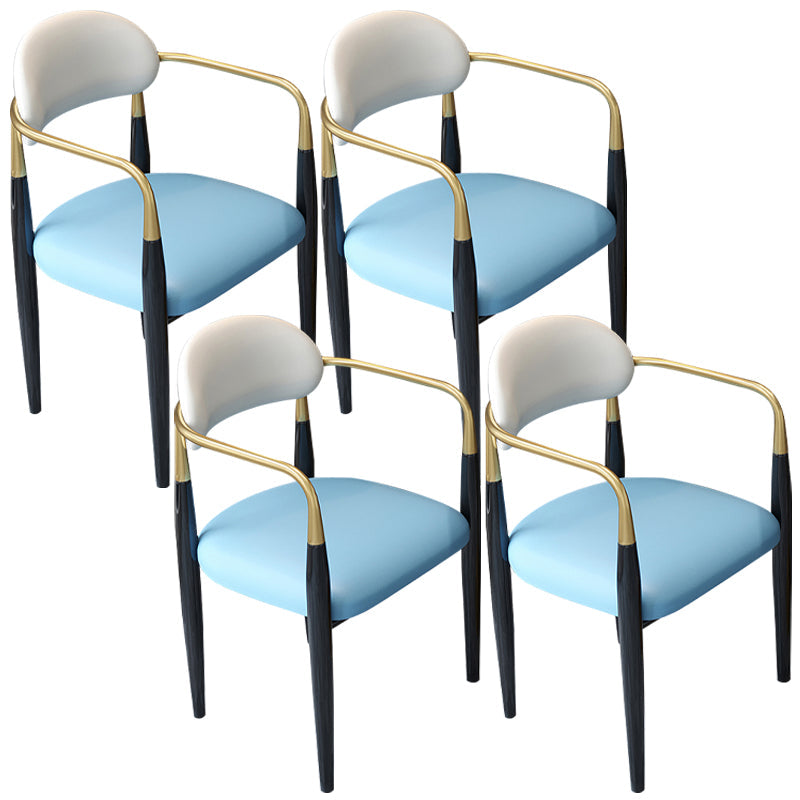 Contemporary Upholstered Arm Chair Home Metal Legs Dining Chair Blue-White 4 Piece Set Clearhalo 'Dining Chairs' 'Dining Tables & Seating' 'dining_chair' 'furn' 'furn_dining_chair' 'Furniture' 'Kitchen & Dining Furniture' 6827060