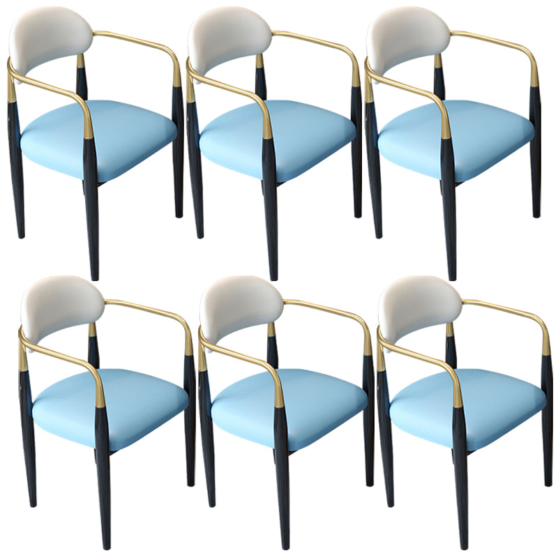 Contemporary Upholstered Arm Chair Home Metal Legs Dining Chair Blue-White 6 Piece Set Clearhalo 'Dining Chairs' 'Dining Tables & Seating' 'dining_chair' 'furn' 'furn_dining_chair' 'Furniture' 'Kitchen & Dining Furniture' 6827061