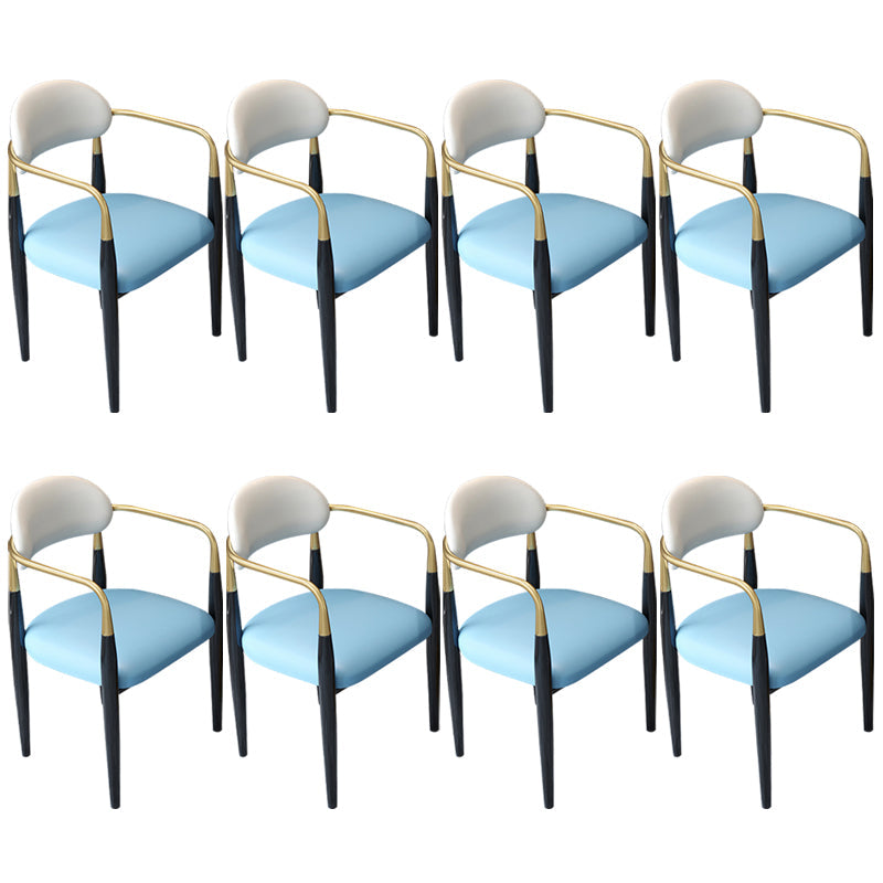 Contemporary Upholstered Arm Chair Home Metal Legs Dining Chair Blue-White 8 Piece Set Clearhalo 'Dining Chairs' 'Dining Tables & Seating' 'dining_chair' 'furn' 'furn_dining_chair' 'Furniture' 'Kitchen & Dining Furniture' 6827063