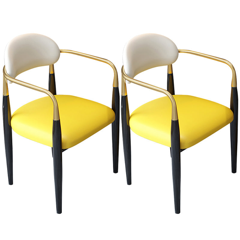 Contemporary Upholstered Arm Chair Home Metal Legs Dining Chair Yellow White Faux Leather 2 Piece Set Clearhalo 'Dining Chairs' 'Dining Tables & Seating' 'dining_chair' 'furn' 'furn_dining_chair' 'Furniture' 'Kitchen & Dining Furniture' 6827065