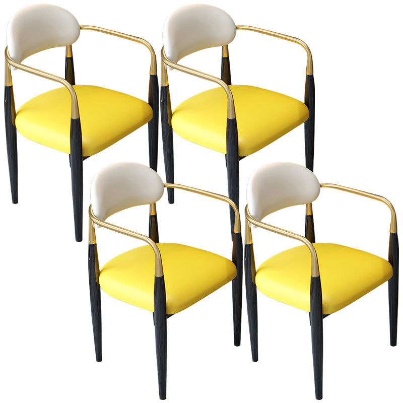 Contemporary Upholstered Arm Chair Home Metal Legs Dining Chair Yellow White Faux Leather 4 Piece Set Clearhalo 'Dining Chairs' 'Dining Tables & Seating' 'dining_chair' 'furn' 'furn_dining_chair' 'Furniture' 'Kitchen & Dining Furniture' 6827068