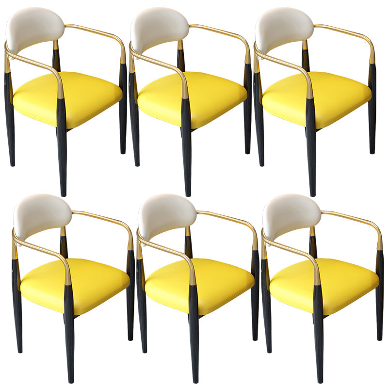 Contemporary Upholstered Arm Chair Home Metal Legs Dining Chair Yellow White Faux Leather 6 Piece Set Clearhalo 'Dining Chairs' 'Dining Tables & Seating' 'dining_chair' 'furn' 'furn_dining_chair' 'Furniture' 'Kitchen & Dining Furniture' 6827069