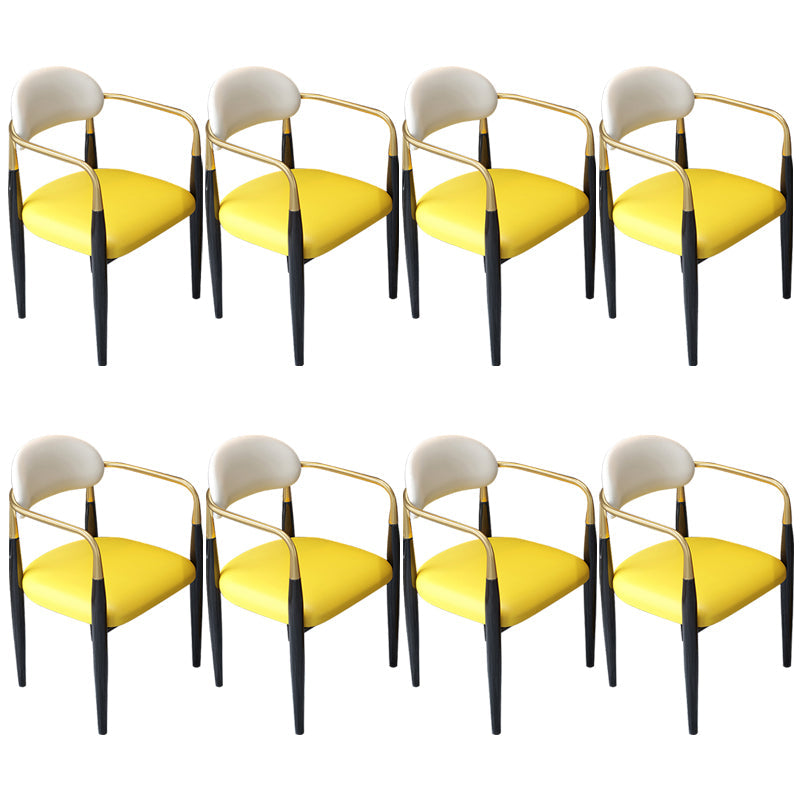 Contemporary Upholstered Arm Chair Home Metal Legs Dining Chair Yellow White Faux Leather 8 Piece Set Clearhalo 'Dining Chairs' 'Dining Tables & Seating' 'dining_chair' 'furn' 'furn_dining_chair' 'Furniture' 'Kitchen & Dining Furniture' 6827071