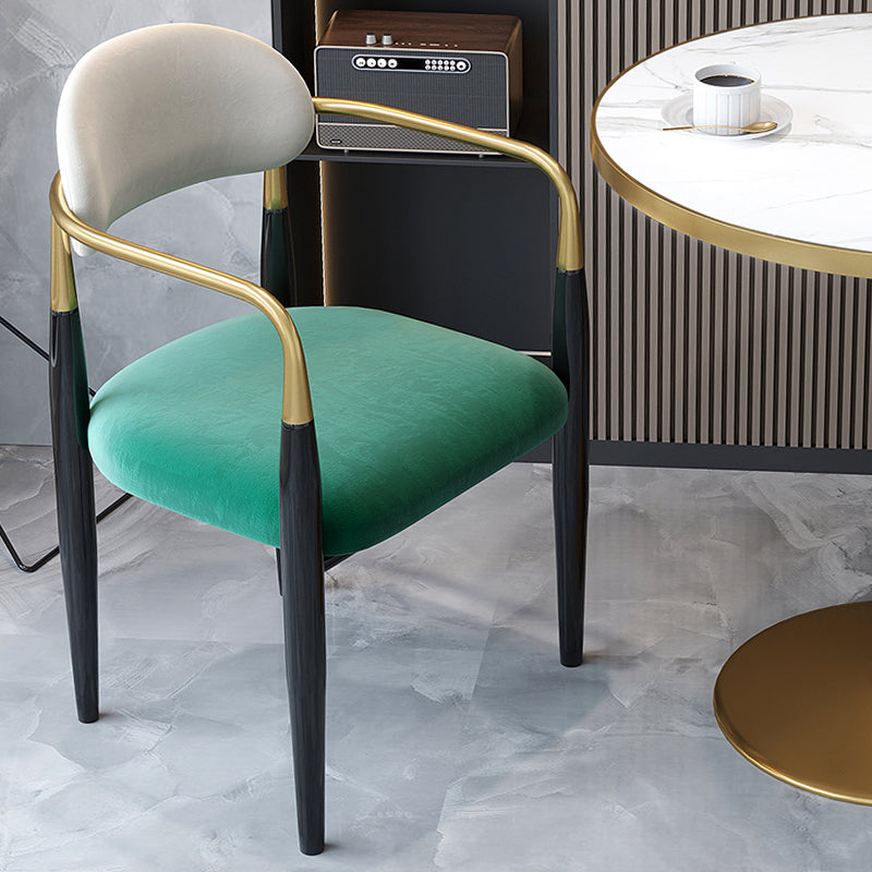 Contemporary Upholstered Arm Chair Home Metal Legs Dining Chair Green-White Velour 1 Piece Clearhalo 'Dining Chairs' 'Dining Tables & Seating' 'dining_chair' 'furn' 'furn_dining_chair' 'Furniture' 'Kitchen & Dining Furniture' 6827072