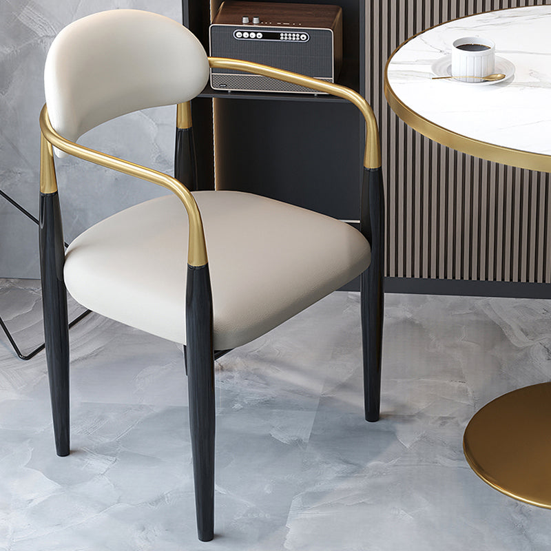 Contemporary Upholstered Arm Chair Home Metal Legs Dining Chair Gray-White Velour 1 Piece Clearhalo 'Dining Chairs' 'Dining Tables & Seating' 'dining_chair' 'furn' 'furn_dining_chair' 'Furniture' 'Kitchen & Dining Furniture' 6827073