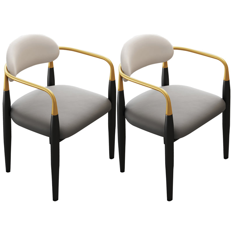 Contemporary Upholstered Arm Chair Home Metal Legs Dining Chair Gray-White Faux Leather 2 Piece Set Clearhalo 'Dining Chairs' 'Dining Tables & Seating' 'dining_chair' 'furn' 'furn_dining_chair' 'Furniture' 'Kitchen & Dining Furniture' 6827074