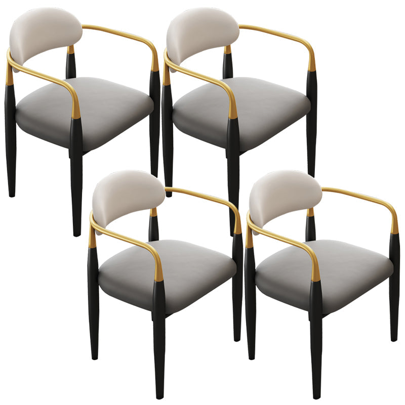 Contemporary Upholstered Arm Chair Home Metal Legs Dining Chair Gray-White Faux Leather 4 Piece Set Clearhalo 'Dining Chairs' 'Dining Tables & Seating' 'dining_chair' 'furn' 'furn_dining_chair' 'Furniture' 'Kitchen & Dining Furniture' 6827076