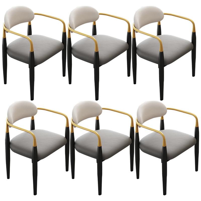 Contemporary Upholstered Arm Chair Home Metal Legs Dining Chair Gray-White Faux Leather 6 Piece Set Clearhalo 'Dining Chairs' 'Dining Tables & Seating' 'dining_chair' 'furn' 'furn_dining_chair' 'Furniture' 'Kitchen & Dining Furniture' 6827077