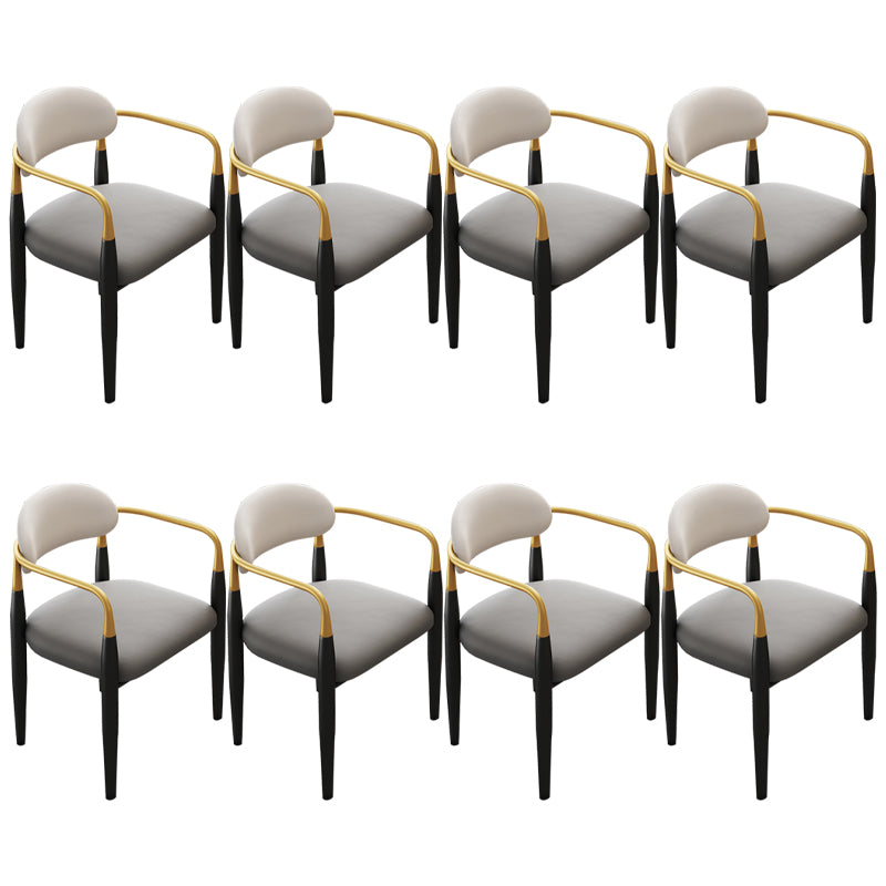 Contemporary Upholstered Arm Chair Home Metal Legs Dining Chair Gray-White Faux Leather 8 Piece Set Clearhalo 'Dining Chairs' 'Dining Tables & Seating' 'dining_chair' 'furn' 'furn_dining_chair' 'Furniture' 'Kitchen & Dining Furniture' 6827078