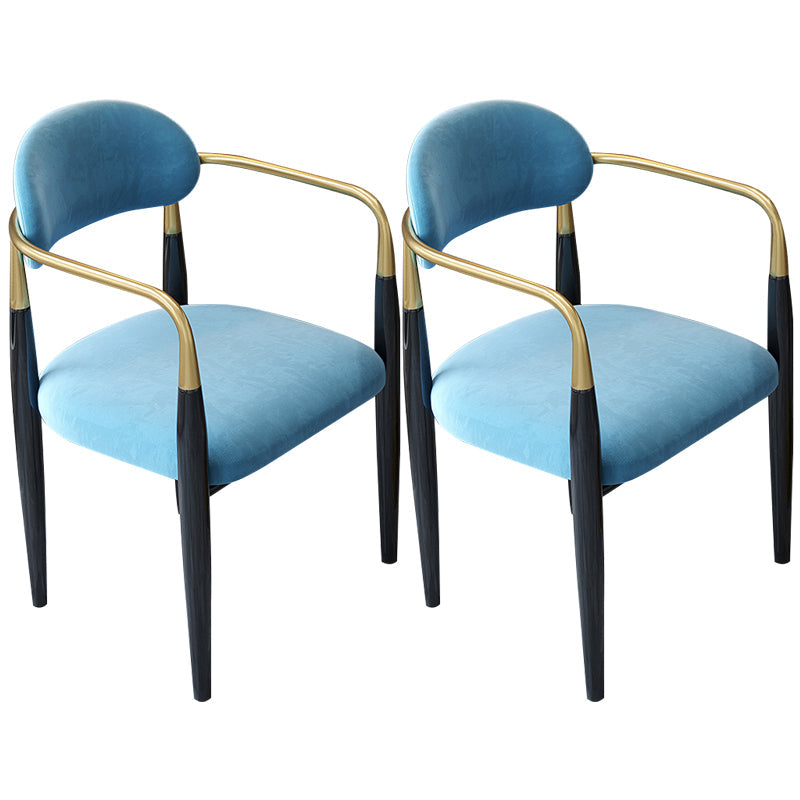 Contemporary Upholstered Arm Chair Home Metal Legs Dining Chair Blue Velour 2 Piece Set Clearhalo 'Dining Chairs' 'Dining Tables & Seating' 'dining_chair' 'furn' 'furn_dining_chair' 'Furniture' 'Kitchen & Dining Furniture' 6827079