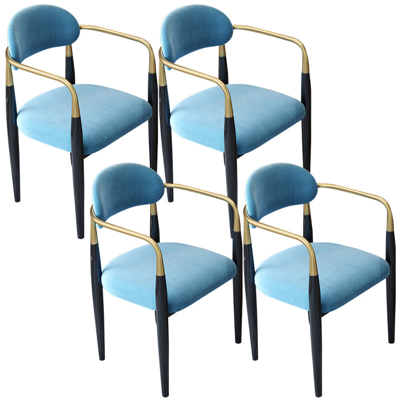 Contemporary Upholstered Arm Chair Home Metal Legs Dining Chair Blue Velour 4 Piece Set Clearhalo 'Dining Chairs' 'Dining Tables & Seating' 'dining_chair' 'furn' 'furn_dining_chair' 'Furniture' 'Kitchen & Dining Furniture' 6827080