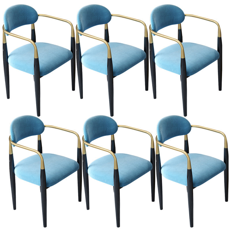 Contemporary Upholstered Arm Chair Home Metal Legs Dining Chair Blue Velour 6 Piece Set Clearhalo 'Dining Chairs' 'Dining Tables & Seating' 'dining_chair' 'furn' 'furn_dining_chair' 'Furniture' 'Kitchen & Dining Furniture' 6827081