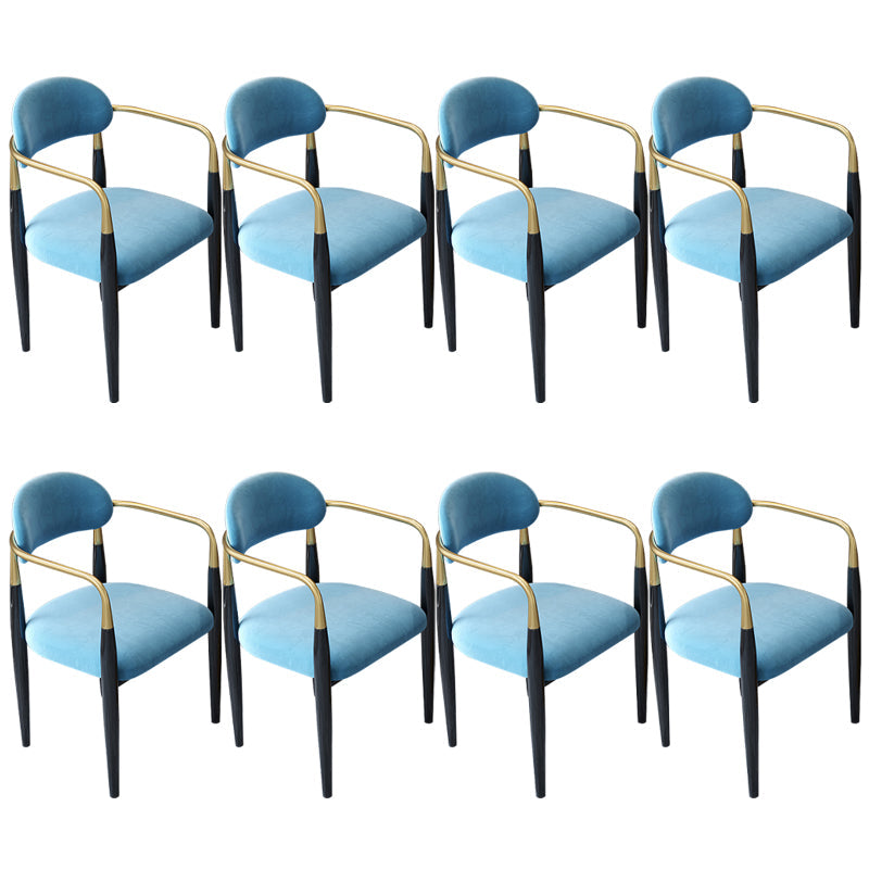 Contemporary Upholstered Arm Chair Home Metal Legs Dining Chair Blue Velour 8 Piece Set Clearhalo 'Dining Chairs' 'Dining Tables & Seating' 'dining_chair' 'furn' 'furn_dining_chair' 'Furniture' 'Kitchen & Dining Furniture' 6827082