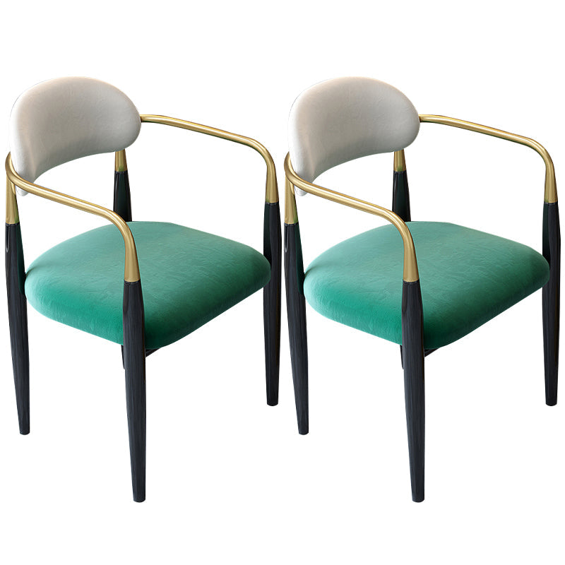 Contemporary Upholstered Arm Chair Home Metal Legs Dining Chair Green-White Velour 2 Piece Set Clearhalo 'Dining Chairs' 'Dining Tables & Seating' 'dining_chair' 'furn' 'furn_dining_chair' 'Furniture' 'Kitchen & Dining Furniture' 6827083