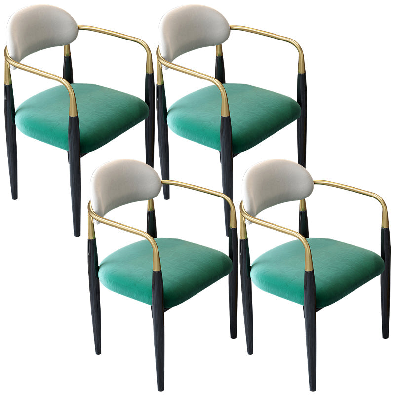 Contemporary Upholstered Arm Chair Home Metal Legs Dining Chair Green-White Velour 4 Piece Set Clearhalo 'Dining Chairs' 'Dining Tables & Seating' 'dining_chair' 'furn' 'furn_dining_chair' 'Furniture' 'Kitchen & Dining Furniture' 6827084