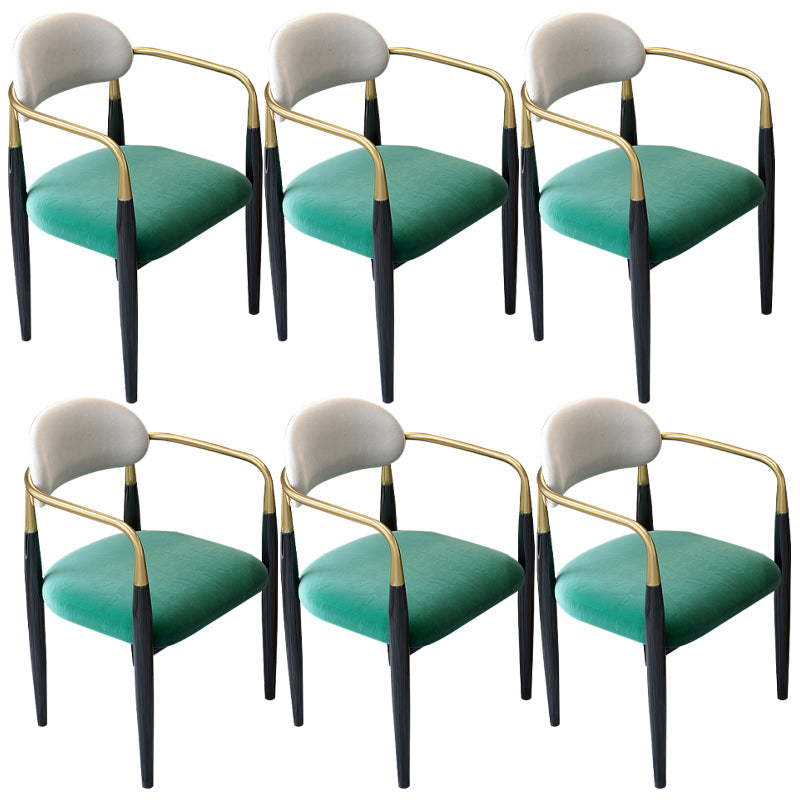 Contemporary Upholstered Arm Chair Home Metal Legs Dining Chair Green-White Velour 6 Piece Set Clearhalo 'Dining Chairs' 'Dining Tables & Seating' 'dining_chair' 'furn' 'furn_dining_chair' 'Furniture' 'Kitchen & Dining Furniture' 6827085