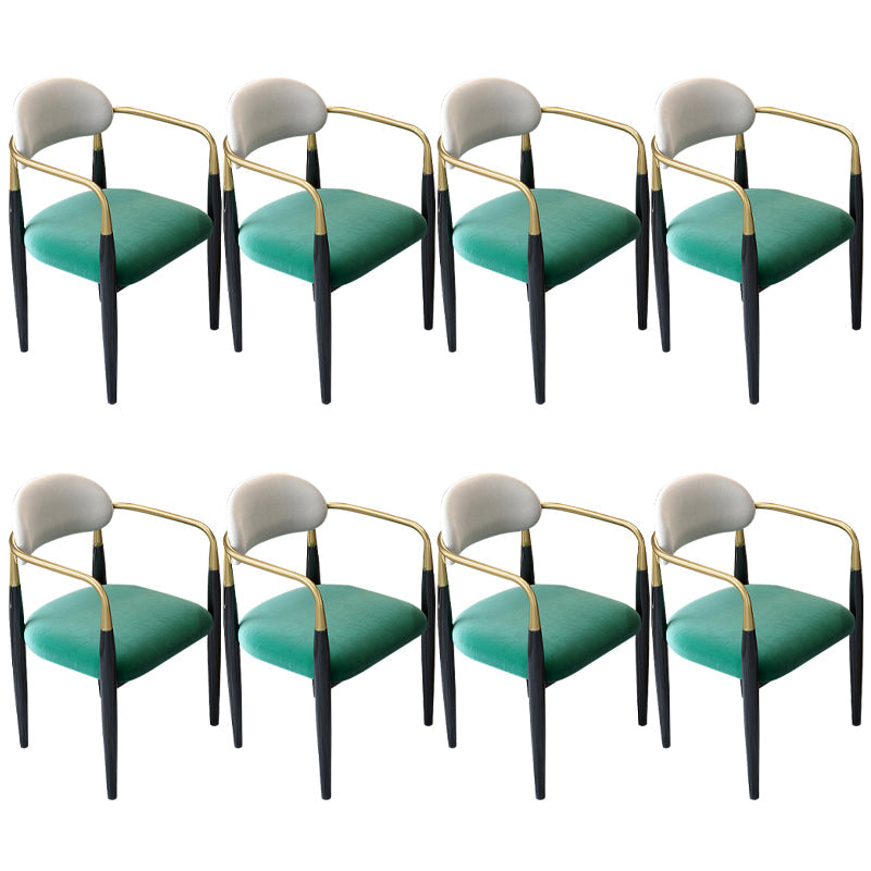 Contemporary Upholstered Arm Chair Home Metal Legs Dining Chair Green-White Velour 8 Piece Set Clearhalo 'Dining Chairs' 'Dining Tables & Seating' 'dining_chair' 'furn' 'furn_dining_chair' 'Furniture' 'Kitchen & Dining Furniture' 6827086