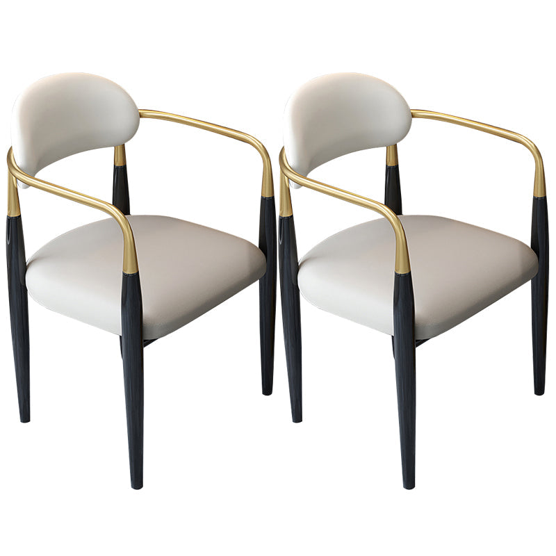 Contemporary Upholstered Arm Chair Home Metal Legs Dining Chair Gray-White Velour 2 Piece Set Clearhalo 'Dining Chairs' 'Dining Tables & Seating' 'dining_chair' 'furn' 'furn_dining_chair' 'Furniture' 'Kitchen & Dining Furniture' 6827087