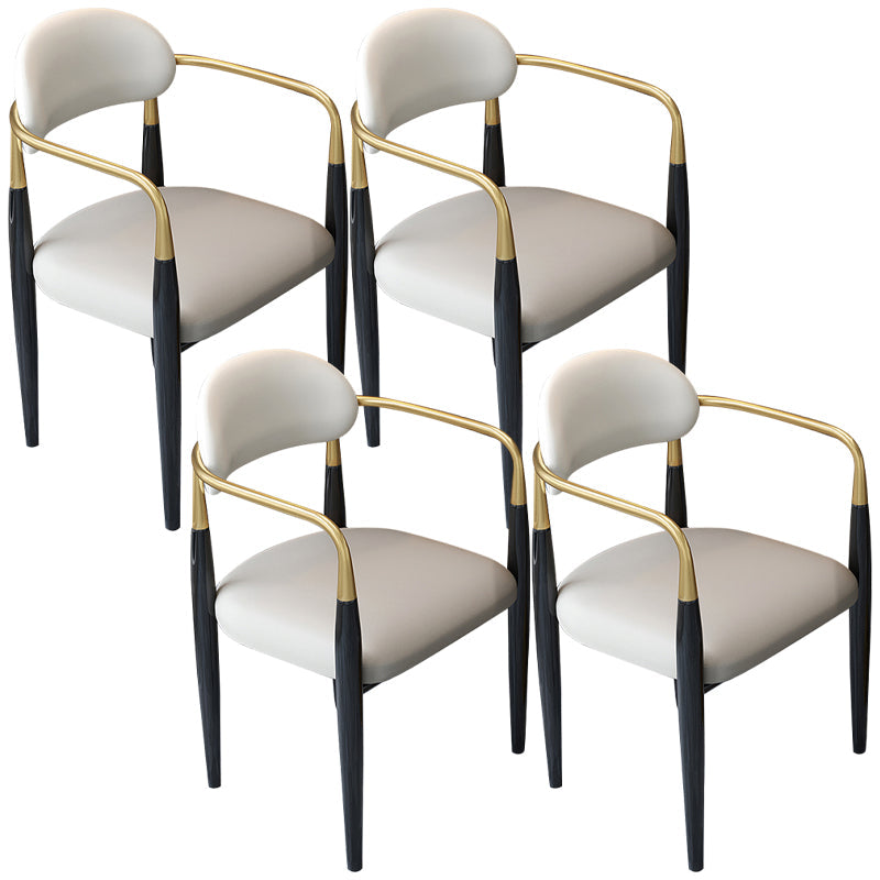 Contemporary Upholstered Arm Chair Home Metal Legs Dining Chair Gray-White Velour 4 Piece Set Clearhalo 'Dining Chairs' 'Dining Tables & Seating' 'dining_chair' 'furn' 'furn_dining_chair' 'Furniture' 'Kitchen & Dining Furniture' 6827088
