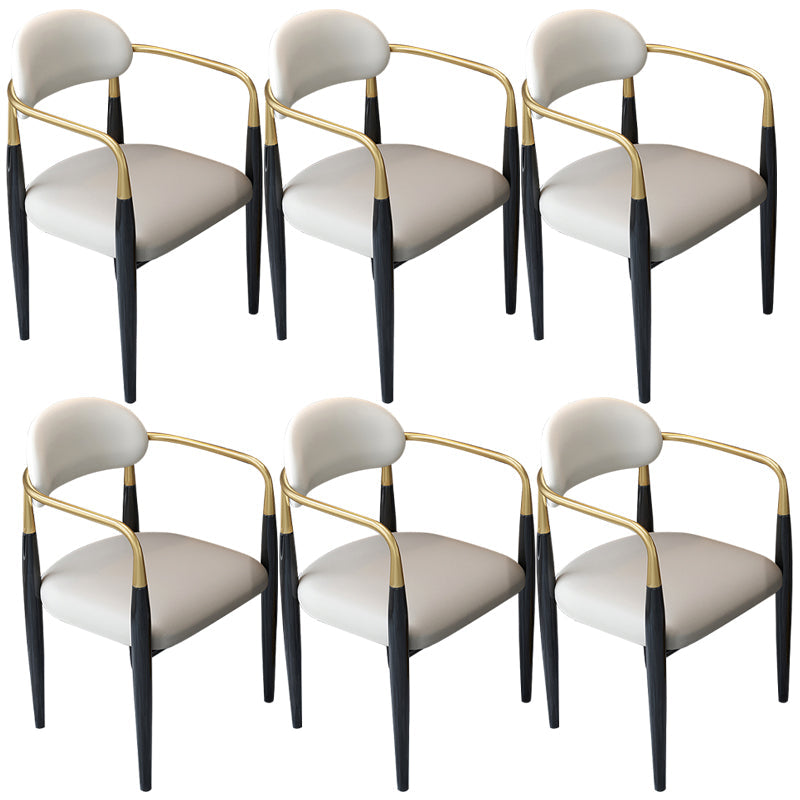 Contemporary Upholstered Arm Chair Home Metal Legs Dining Chair Gray-White Velour 6 Piece Set Clearhalo 'Dining Chairs' 'Dining Tables & Seating' 'dining_chair' 'furn' 'furn_dining_chair' 'Furniture' 'Kitchen & Dining Furniture' 6827089