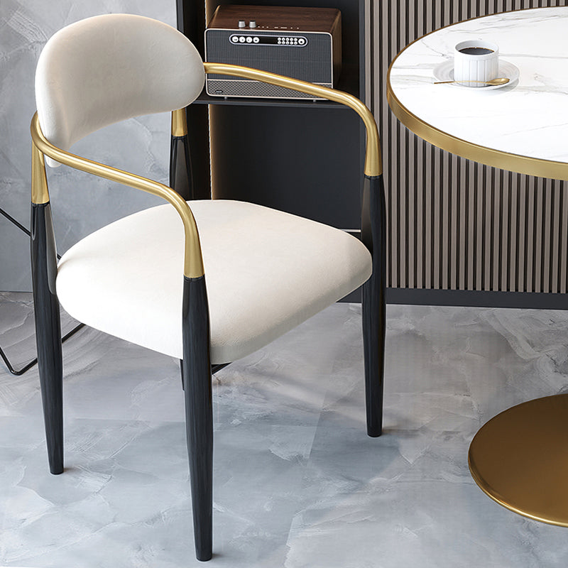Contemporary Upholstered Arm Chair Home Metal Legs Dining Chair Cream Gray Velour 1 Piece Clearhalo 'Dining Chairs' 'Dining Tables & Seating' 'dining_chair' 'furn' 'furn_dining_chair' 'Furniture' 'Kitchen & Dining Furniture' 6827091