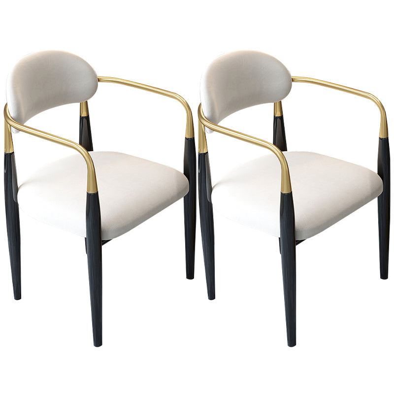 Contemporary Upholstered Arm Chair Home Metal Legs Dining Chair Cream Gray Velour 2 Piece Set Clearhalo 'Dining Chairs' 'Dining Tables & Seating' 'dining_chair' 'furn' 'furn_dining_chair' 'Furniture' 'Kitchen & Dining Furniture' 6827092