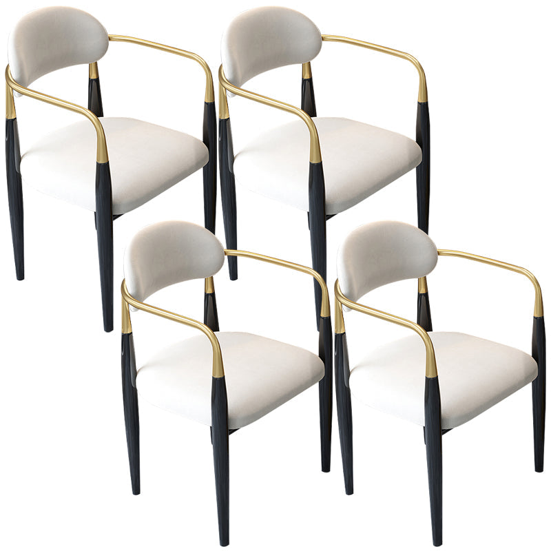 Contemporary Upholstered Arm Chair Home Metal Legs Dining Chair Cream Gray Velour 4 Piece Set Clearhalo 'Dining Chairs' 'Dining Tables & Seating' 'dining_chair' 'furn' 'furn_dining_chair' 'Furniture' 'Kitchen & Dining Furniture' 6827093
