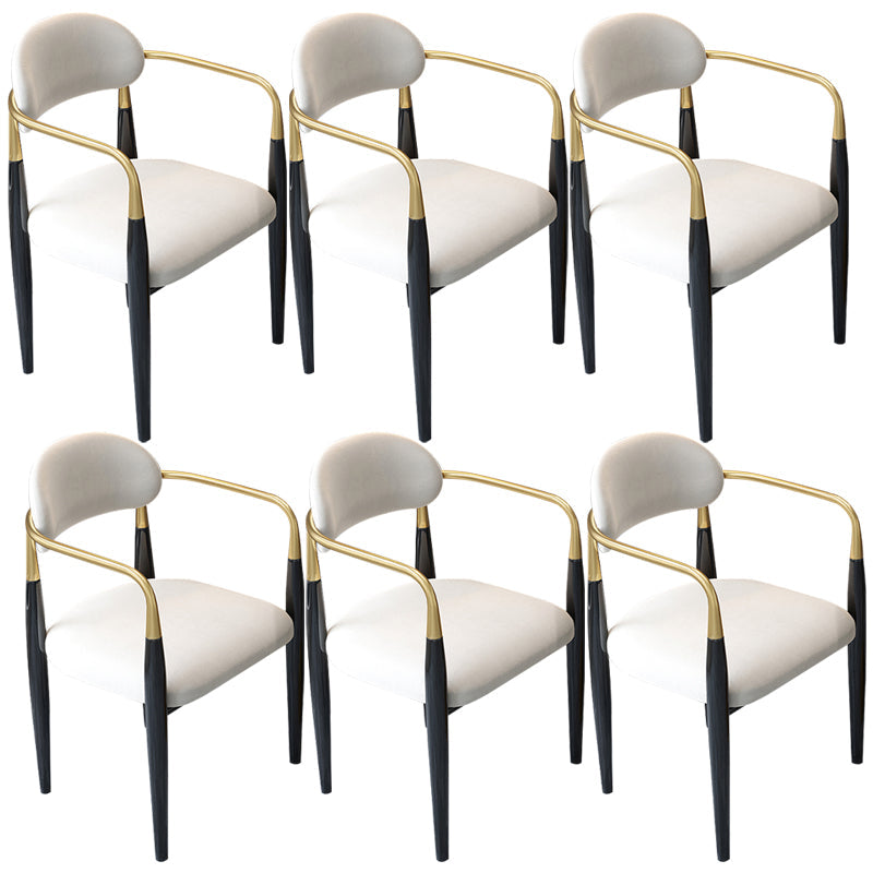 Contemporary Upholstered Arm Chair Home Metal Legs Dining Chair Cream Gray Velour 6 Piece Set Clearhalo 'Dining Chairs' 'Dining Tables & Seating' 'dining_chair' 'furn' 'furn_dining_chair' 'Furniture' 'Kitchen & Dining Furniture' 6827094