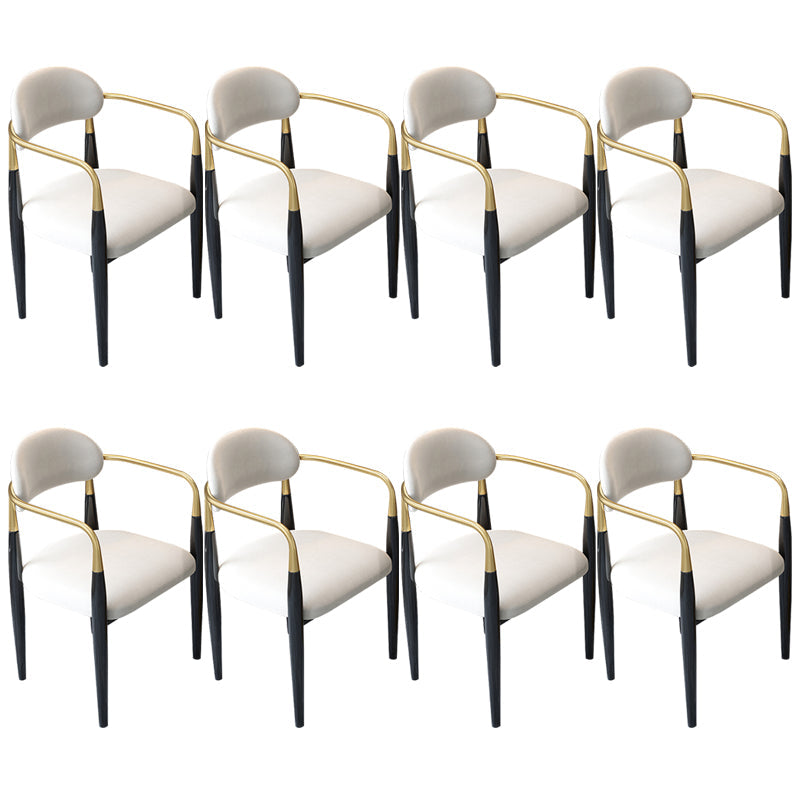 Contemporary Upholstered Arm Chair Home Metal Legs Dining Chair Cream Gray Velour 8 Piece Set Clearhalo 'Dining Chairs' 'Dining Tables & Seating' 'dining_chair' 'furn' 'furn_dining_chair' 'Furniture' 'Kitchen & Dining Furniture' 6827095