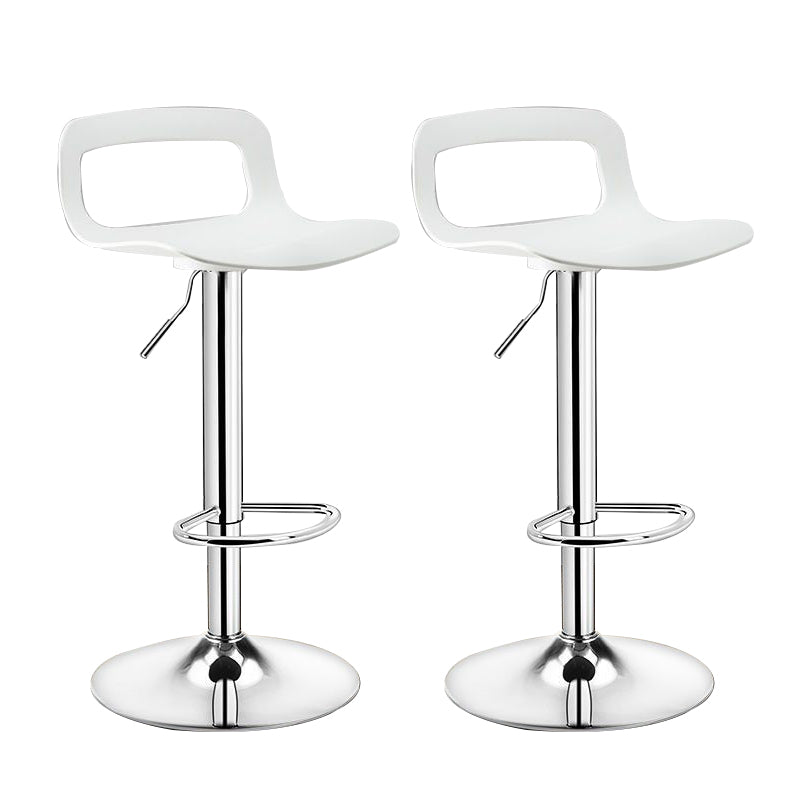 Plastic Low Back Barstools Adjustable Height Bar Stools with Metal Base White-Silver 2 Piece Set Clearhalo 'Bar Furniture' 'Bar Stools' 'bar_stools' 'furn' 'furn_bar_stools' 'Furniture' 'Kitchen & Dining Furniture' 6827329