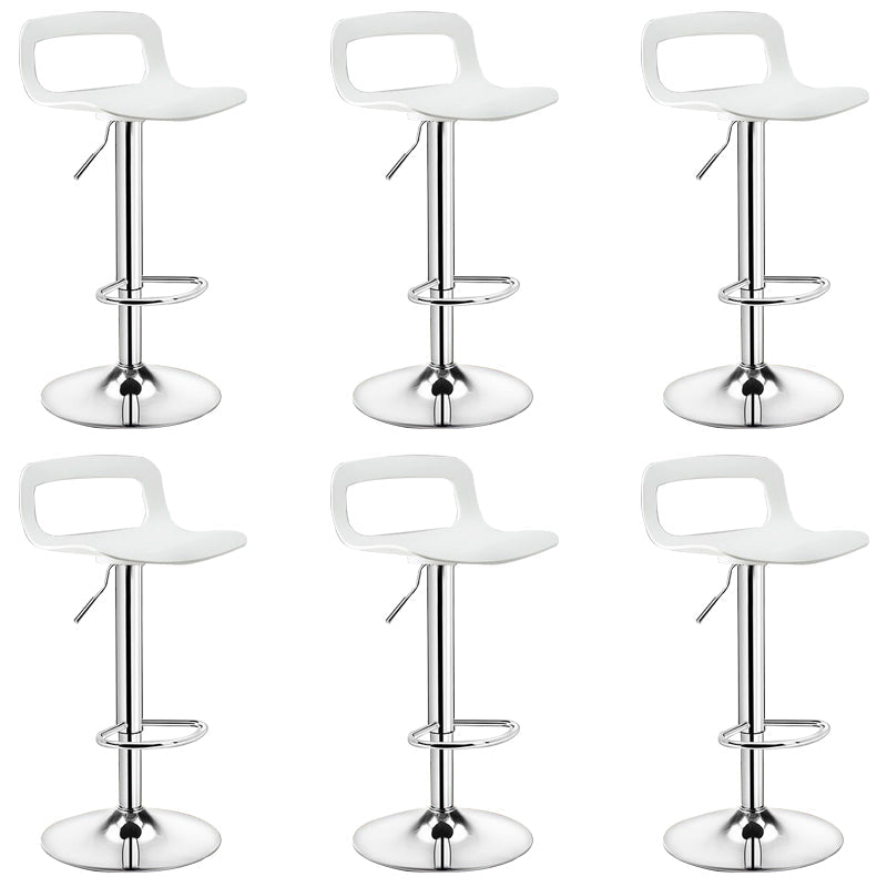 Plastic Low Back Barstools Adjustable Height Bar Stools with Metal Base White-Silver 6 Piece Set Clearhalo 'Bar Furniture' 'Bar Stools' 'bar_stools' 'furn' 'furn_bar_stools' 'Furniture' 'Kitchen & Dining Furniture' 6827348