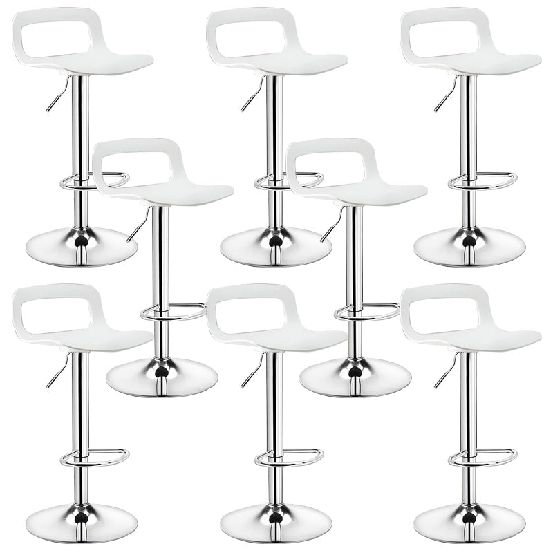 Plastic Low Back Barstools Adjustable Height Bar Stools with Metal Base White-Silver 8 Piece Set Clearhalo 'Bar Furniture' 'Bar Stools' 'bar_stools' 'furn' 'furn_bar_stools' 'Furniture' 'Kitchen & Dining Furniture' 6827354