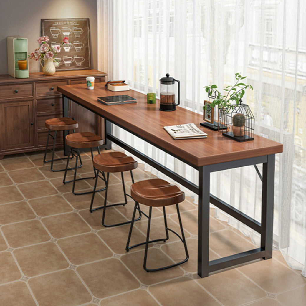 Industrial Style Bistro Bar Table Wooden Rectangle Metal Base Bar Table 78.7"L x 15.7"W x 29.5"H Without Chairs Clearhalo 'Bar Furniture' 'Bar Tables' 'bar_tables' 'furn' 'furn_bar_tables' 'Furniture' 'Kitchen & Dining Furniture' 6827707
