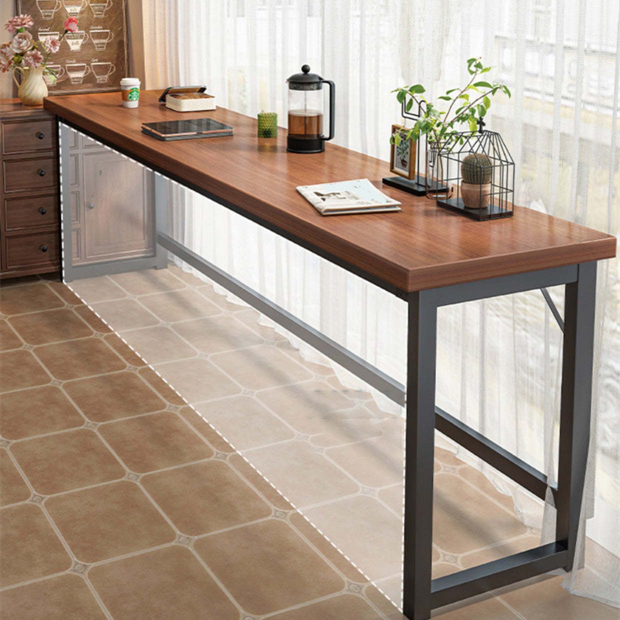 Industrial Style Bistro Bar Table Wooden Rectangle Metal Base Bar Table Clearhalo 'Bar Furniture' 'Bar Tables' 'bar_tables' 'furn' 'furn_bar_tables' 'Furniture' 'Kitchen & Dining Furniture' 6827716