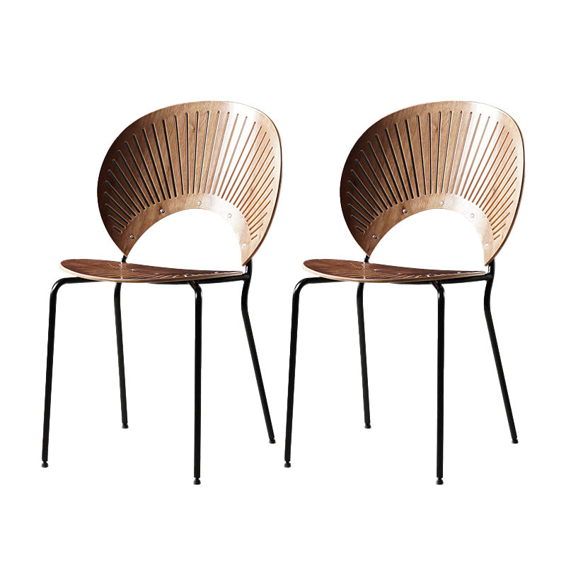 Industrial Style Patio Side Chair Open Back Armless Chair with Black Legs Nut-Brown 2 Piece Set Clearhalo 'Dining Chairs' 'Dining Tables & Seating' 'dining_chair' 'furn' 'furn_dining_chair' 'Furniture' 'Kitchen & Dining Furniture' 6827933