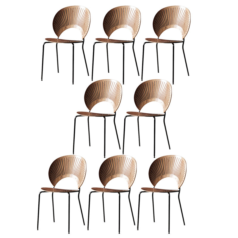 Industrial Style Patio Side Chair Open Back Armless Chair with Black Legs Nut-Brown 8 Piece Set Clearhalo 'Dining Chairs' 'Dining Tables & Seating' 'dining_chair' 'furn' 'furn_dining_chair' 'Furniture' 'Kitchen & Dining Furniture' 6827936