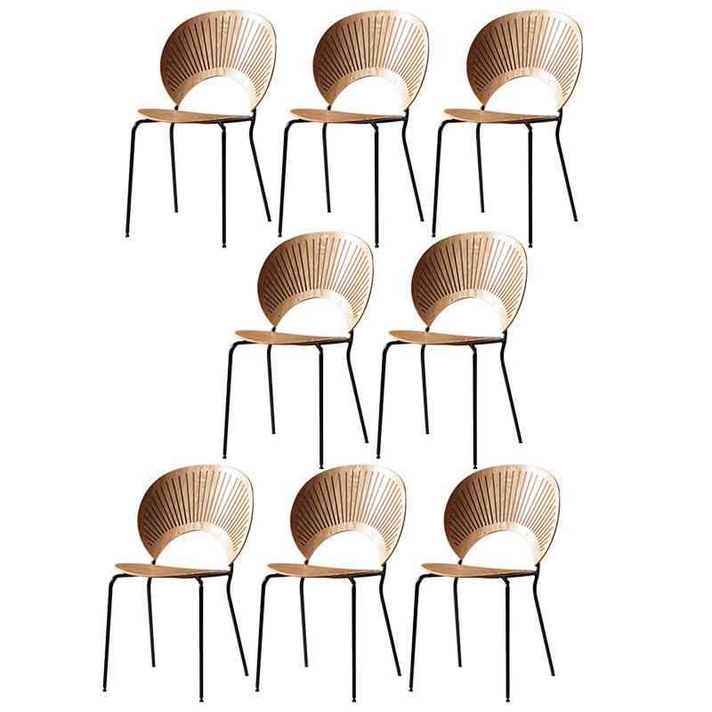 Industrial Style Patio Side Chair Open Back Armless Chair with Black Legs Natural 8 Piece Set Clearhalo 'Dining Chairs' 'Dining Tables & Seating' 'dining_chair' 'furn' 'furn_dining_chair' 'Furniture' 'Kitchen & Dining Furniture' 6827941